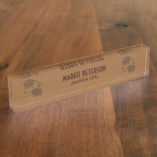 Braunes Leder aussehen Elephant Illustration Namensplakette (Seite)