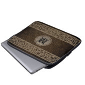 Braunes Leder. Custom Monogram Laptopschutzhülle (Vorne Knopf)