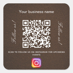 Braunes Leder Firmenname qr Codeinstagramm Quadratischer Aufkleber