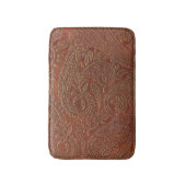 Braunes Leder, gearbeitete Blumenmuster. Badematte (Vorderseite Vertikal)