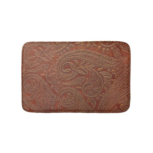 Braunes Leder, gearbeitete Blumenmuster. Badematte (Vorderseite)