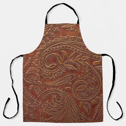 Braunes Leder, geprägtes Blumenmuster. Schürze (Vorderseite)