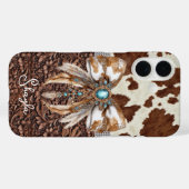Braunes Leder-Kuhleder-Juwelen-Bogen-Monogramm Case-Mate iPhone Hülle (Rückseite (Horizontal))