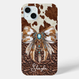 Braunes Leder-Kuhleder-Juwelen-Bogen-Monogramm Case-Mate iPhone Hülle