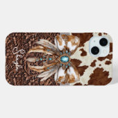 Braunes Leder-Kuhleder-Juwelen-Bogen-Monogramm Case-Mate iPhone Hülle (Rückseite (Horizontal))
