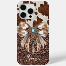 Braunes Leder-Kuhleder-Juwelen-Bogen-Monogramm Case-Mate iPhone Hülle