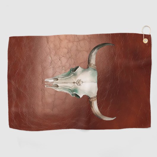 Braunes Leder (Look) Western Cowboy Bull Horns Golfhandtuch (Horizontal)