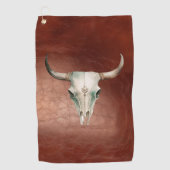 Braunes Leder (Look) Western Cowboy Bull Horns Golfhandtuch (Vorderseite)