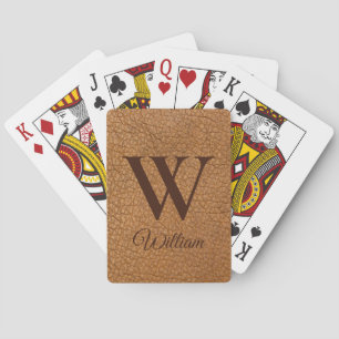 Braunes Leder mit individuellem Text und Monogramm Spielkarten
