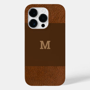 Braunes Leder mit klassischer Monogramm Case-Mate iPhone 14 Pro Hülle