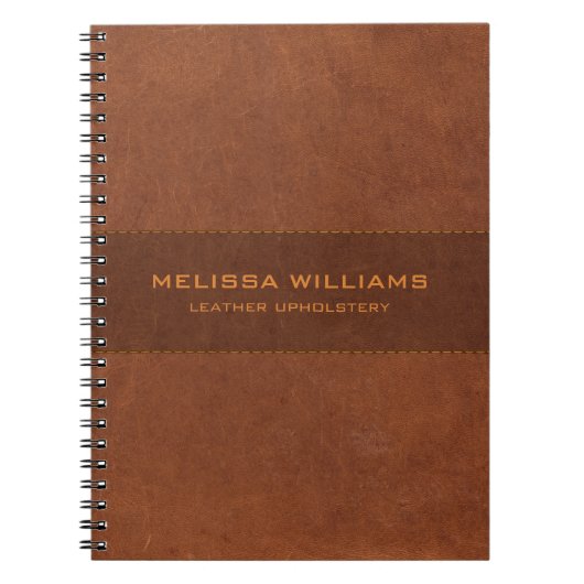 Braunes Leder mit Stich-Effekt Notizblock (Vorderseite)