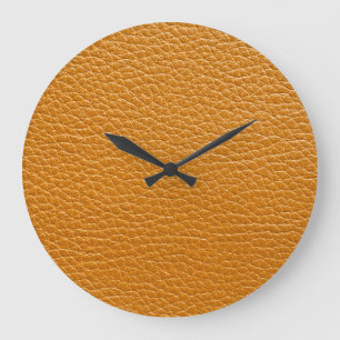 Braunes Leder, Nahaufnahme Textur Hintergrund. Große Wanduhr