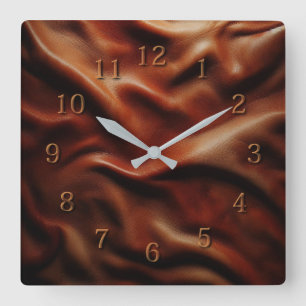 braunes Leder Quadratische Wanduhr