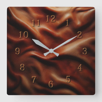 braunes Leder Quadratische Wanduhr