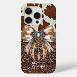 Braunes Leder-Rindleder-Juwelen-Bogen-Monogramm Case-Mate iPhone Hülle