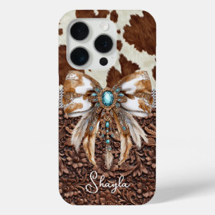 Braunes Leder-Rindleder-Juwelen-Bogen-Monogramm Case-Mate iPhone Hülle