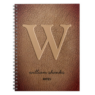 Braunes Leder Rustikales Monogramm schwarze Schrif Notizblock