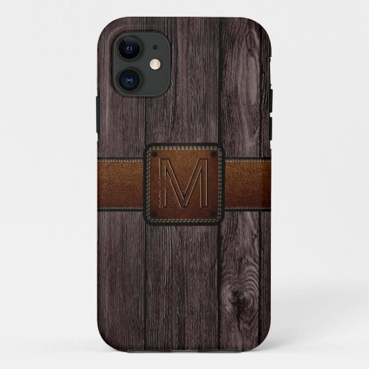 Braunes Leder sieht dunkles Holz aus Case-Mate iPhone Hülle (Rückseite)