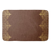 Braunes Leder Textur Print Gold Border Badematte (Vorderseite)