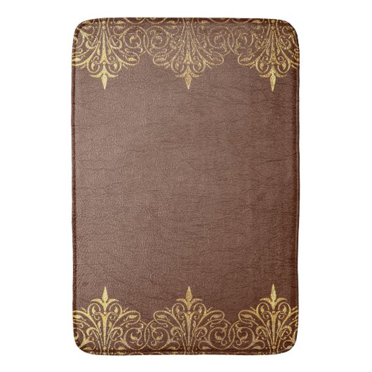 Braunes Leder Textur Print Gold Border Badematte (Vorderseite Vertikal)