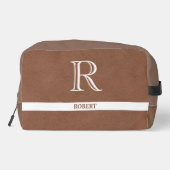 Braunes Leder Textur Trim White Monogram Name Waschbeutel (Rückseite)