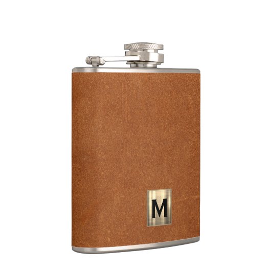 Braunes Ledergold Monogramm Flachmann (Rechts)