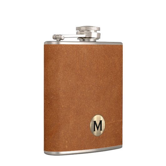 Braunes Ledergold Monogramm Flachmann (Rechts)