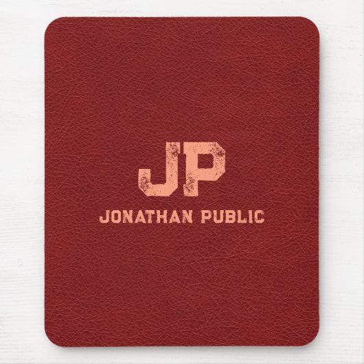 Braunes Ledersehen verzerrtes Monogramm Vertikal Mousepad (Vorne)