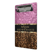 Braunes Leopard-Skin-Muster und rosa Glitzer Mini Klemmbrett (Gewinkelt2)