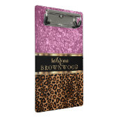 Braunes Leopard-Skin-Muster und rosa Glitzer Mini Klemmbrett (Schrägansicht)