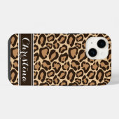 Braunes Leopardenmuster-Monogramm iPhone Hülle (Rückseite (Horizontal))