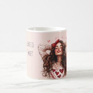 Braunes Mädchen rote Herzen Valentinstag Liebe Kaffeetasse