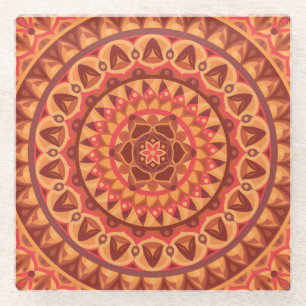 Braunes Mandala-Muster Erdig Boho Neutraler Dekor Glasuntersetzer
