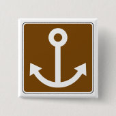 Braunes Marina-Schild mit nautischem Ankersymbol Button (Vorderseite)
