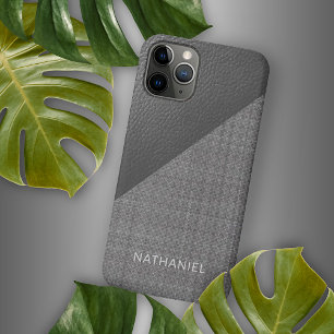 Braunes, mittelgraues und dunkelgraues Kunstlederi iPhone 16 Pro Max Hülle