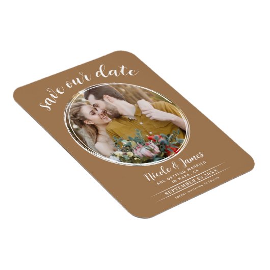 Braunes modernes Foto Save the Date Magnet (Rechte Seite)