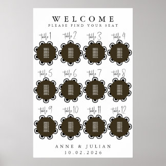 Braunes modernes minimalistisches Hochzeits-Sitzpl Poster