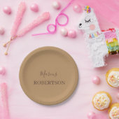 Braunes Monogramm Kalligrafie minimalist professio Pappteller (Party)
