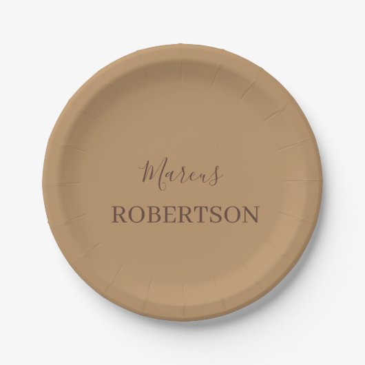 Braunes Monogramm Kalligrafie minimalist professio Pappteller (Vorderseite)