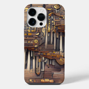 BRAUNES MUSIKALISCHES STEAMPUNK-THEMA iPhone 14 PRO MAX HÜLLE