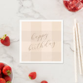 Braunes neutrales Gingham-Schriftzug Frohe Geburts Serviette (Beispiel)