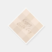 Braunes neutrales Gingham-Schriftzug Frohe Geburts Serviette (Ecke)