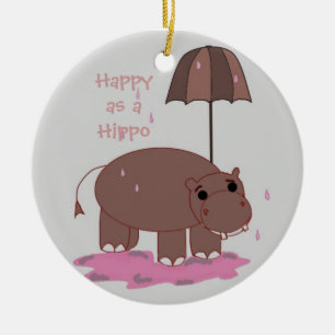 Braunes Nilpferd mit Regenschirm Keramikornament