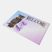 Braunes Owl Purple Blumen Fußmatte (Schrägansicht)