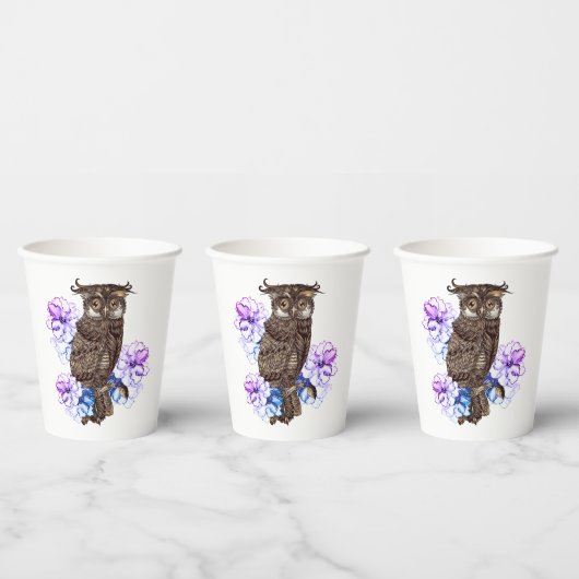 Braunes Owl Purple Blumen Pappbecher (Multi)