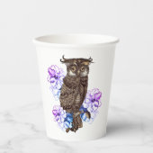 Braunes Owl Purple Blumen Pappbecher (Vorderseite)