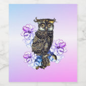 Braunes Owl Purple Blumen Weinetikett (Einzelnes Label)