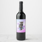 Braunes Owl Purple Blumen Weinetikett (Vorderseite)