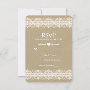 Braunes Papier & Spitze Natürliche Rustikale Hochz RSVP Karte