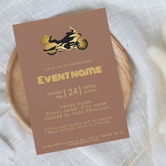 Braunes Party zum Thema Motorcy Einladung